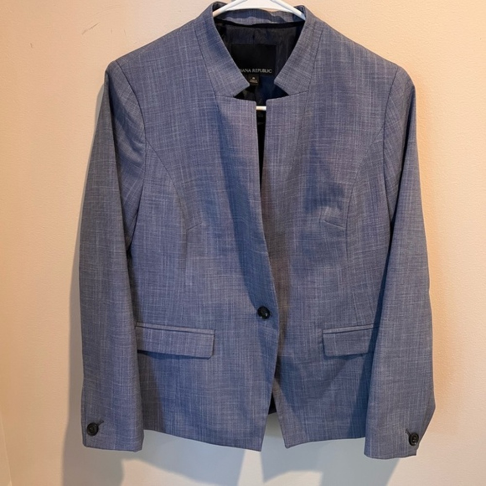 Banana Republic Slate Blue Textured One-Button Blazer